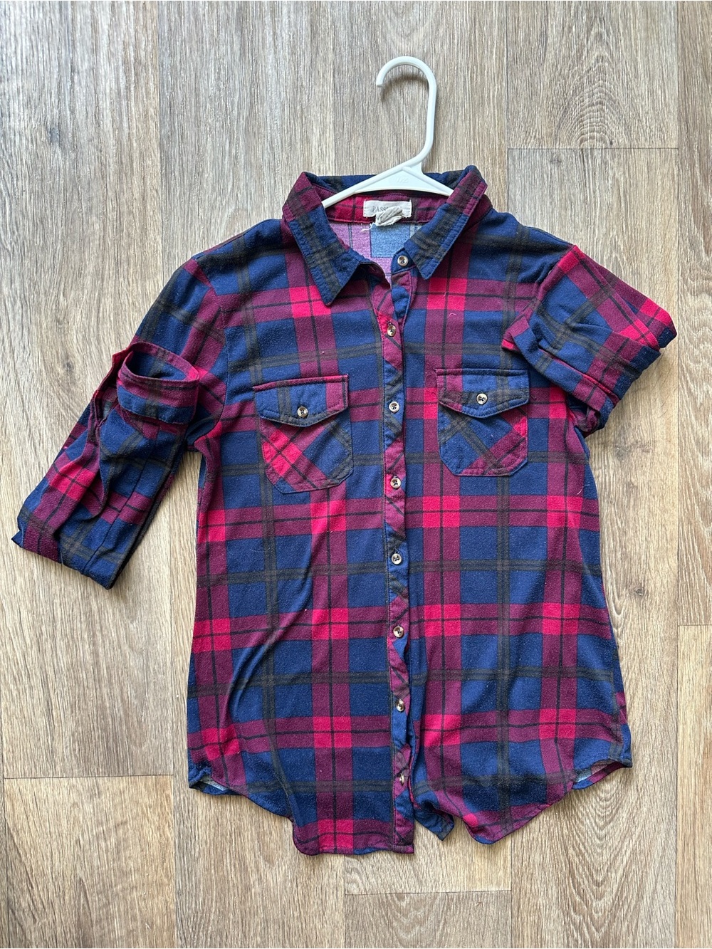 Passport Women’s Medium Shirt Red Blue Plaid Long Sleeve Button Up Size M